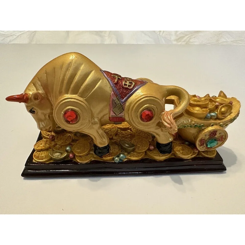Feng Shui Chinese Zodiac OX Statue with Stand Home Office Decor